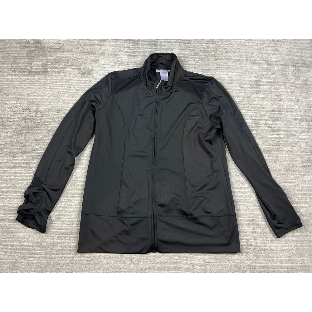 Masseys Track Jacket Womens L Black Full Zip Mesh Lattice Cut-Out Activewear
